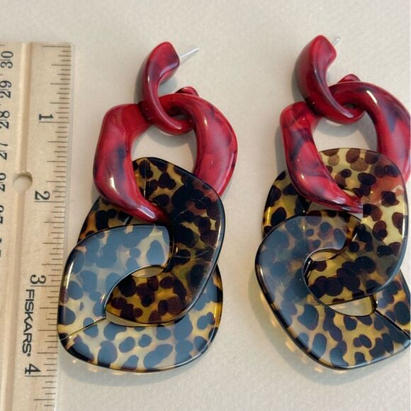 Zara Red and Leopard Print Earrings - Picture 4 of 4